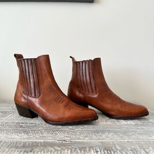 Enrico Mele Italy-Western Leather Pull On Short Boots (Size:36)